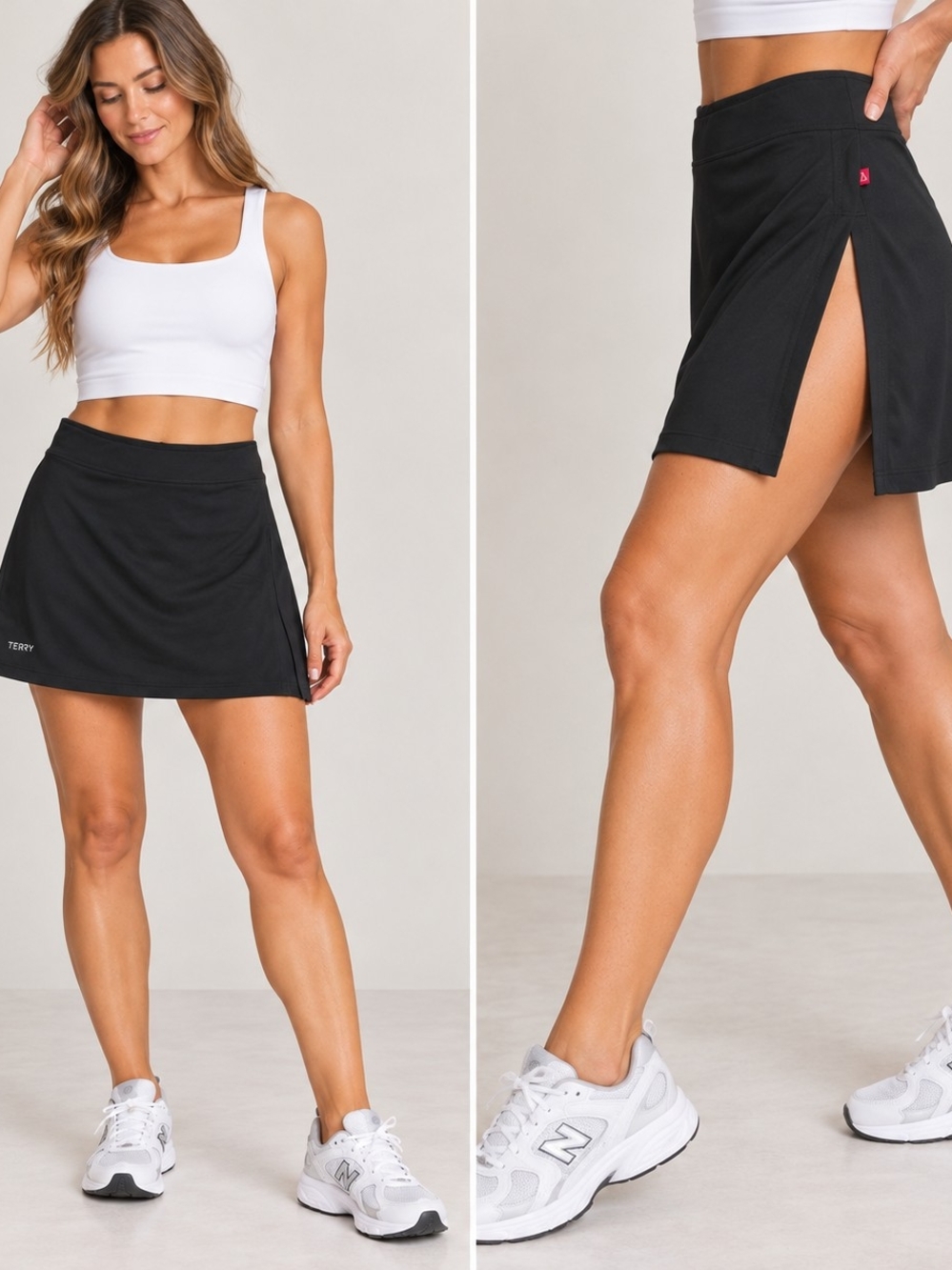 Black Athletic Skort with Side Slit - Performance Mini Skirt